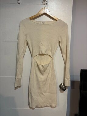 Wilfred Cream Long-Sleeve Cutout Ribbed Dress